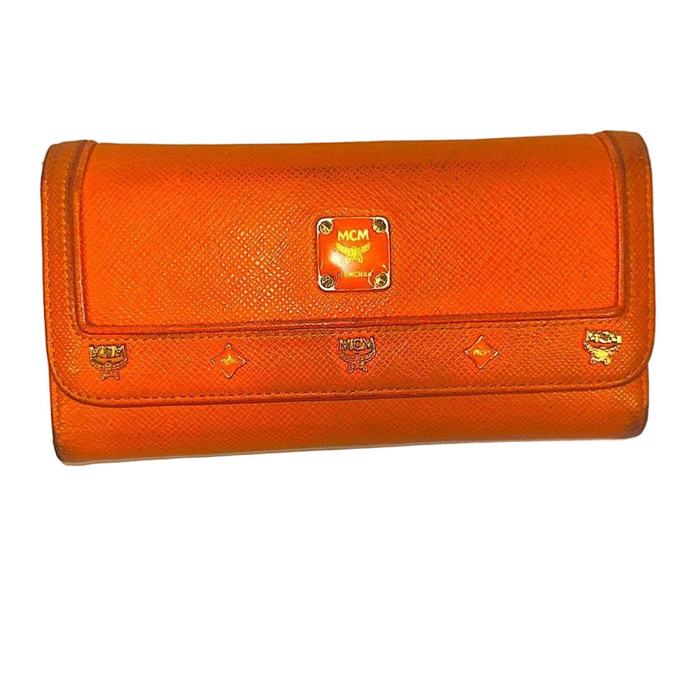 MCM Orange Trifold Leather Long Wallet A278